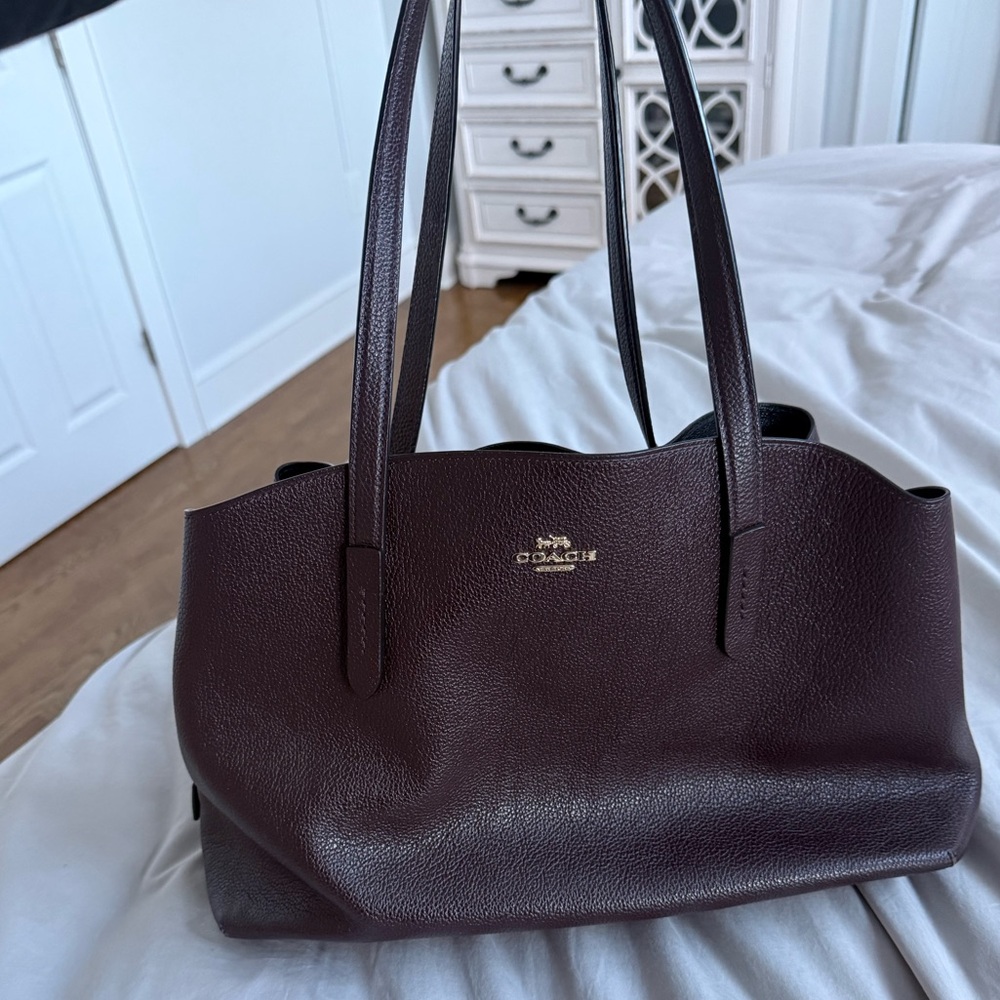 Coach Leather Tote wine color laptop compartment